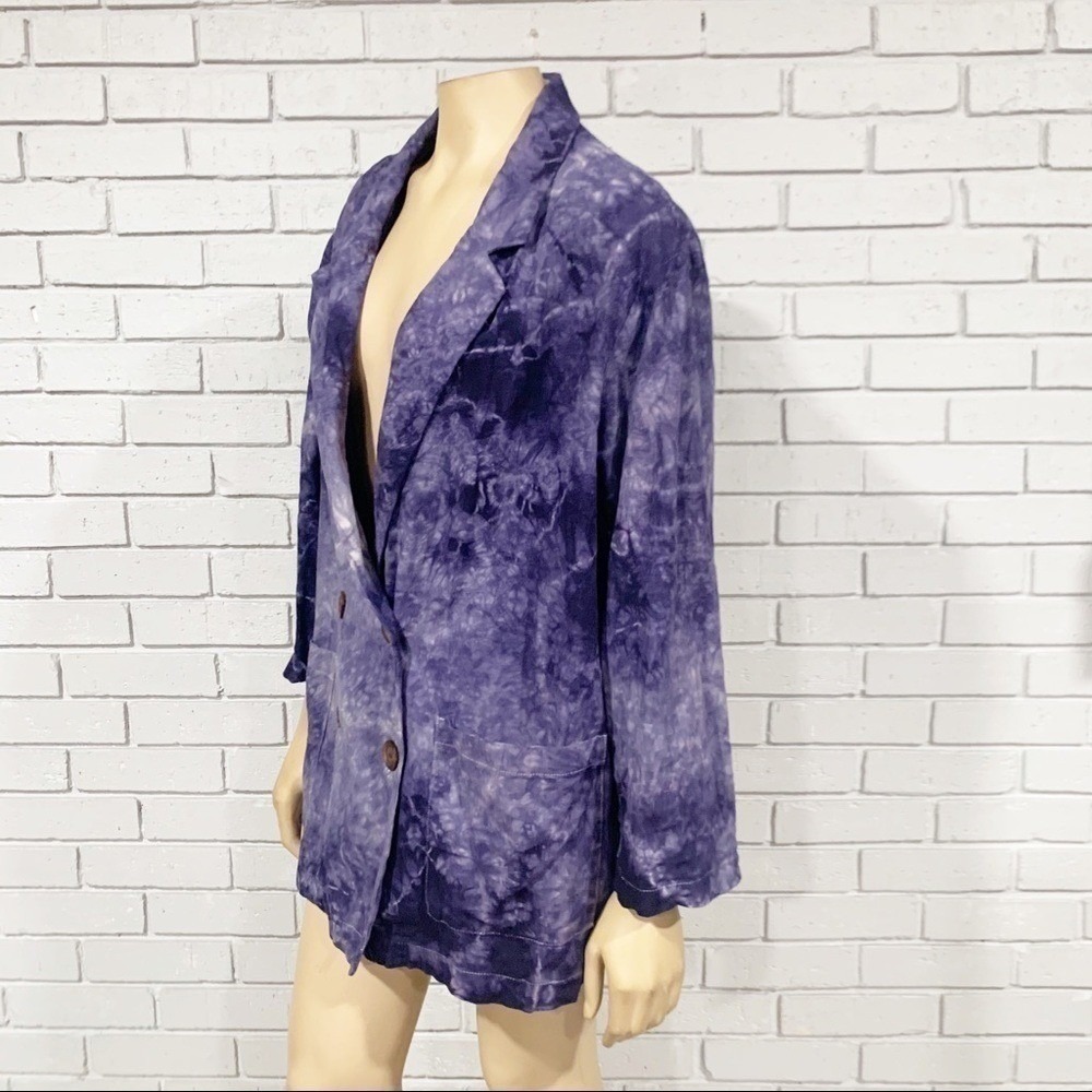 Anthropologie Amadi Purple Tie Dye Oversized Double Breasted Linen Blend Blazer - Picture 5 of 11